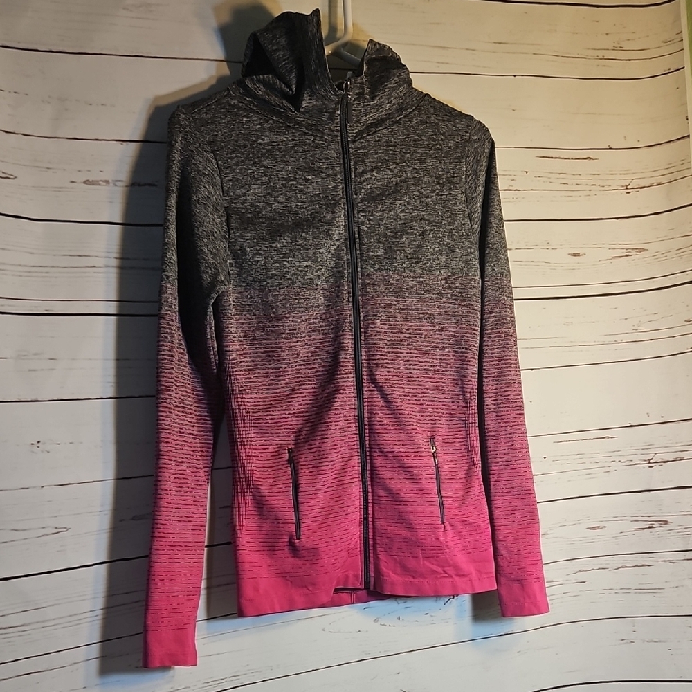 Ombre Pink Gray Full Zip Hoodie Jacket Activewear Athletic Casual L/XL
